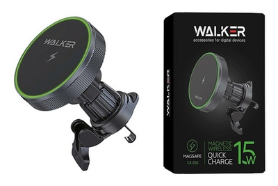 Автодержатель WALKER CX-055 магнитный на воздуховод, с беспроводным ЗУ, черный