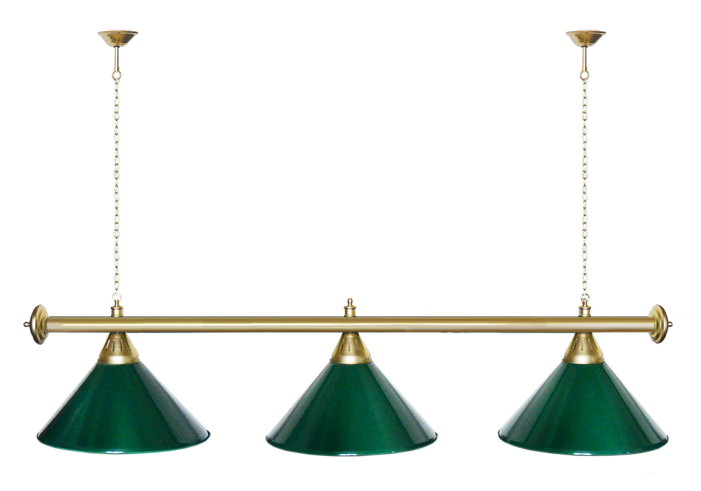 Лампа STARTBILLIARDS 3 пл. (плафоны зеленые,штанга золотая,фурнитура золото)