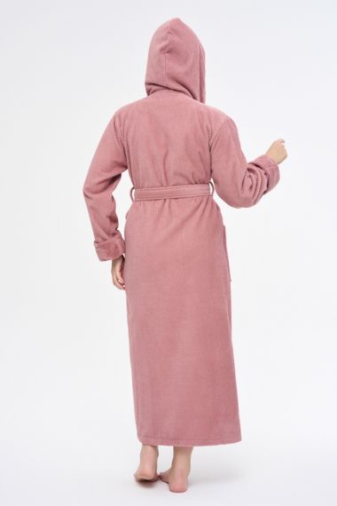 Халат махровый с капюшоном 3879 пудра