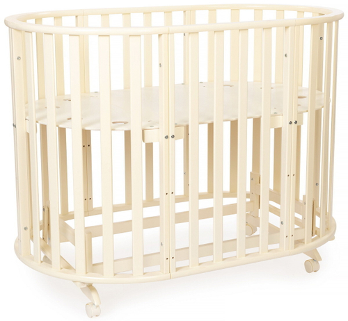 Кроватка-трансформер овальная Vikalex Лоди маятник на колёсах слоновая кость