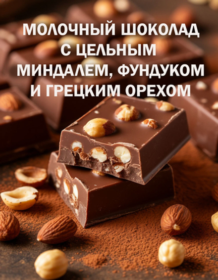 Шоколад молочный с орехами ассорти, брикет