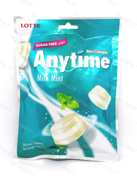 Карамель без сахара со вкусом мяты Anytime Milk Mint,  Lotte, 74 гр.