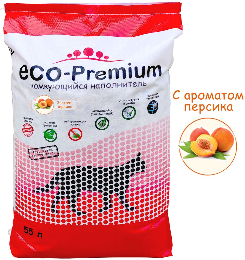 ECO Premium Персик наполнитель древесный персик 20,2 кг 55 л