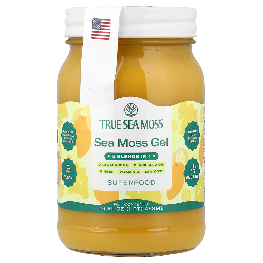 True Sea Moss, гель из морского мха-суперфуда, 5 в 1, манго, 473 г (16 жидк. унций)