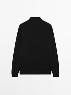 Massimo Dutti Трикотажное свитер поло из 100% мериносовой шерсти, черный