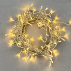 Светодиодная нить 100 теплых белых LED ламп, 10 м., 24В., прозрачный провод ПВХ, LTC (PST100-10-1WW)