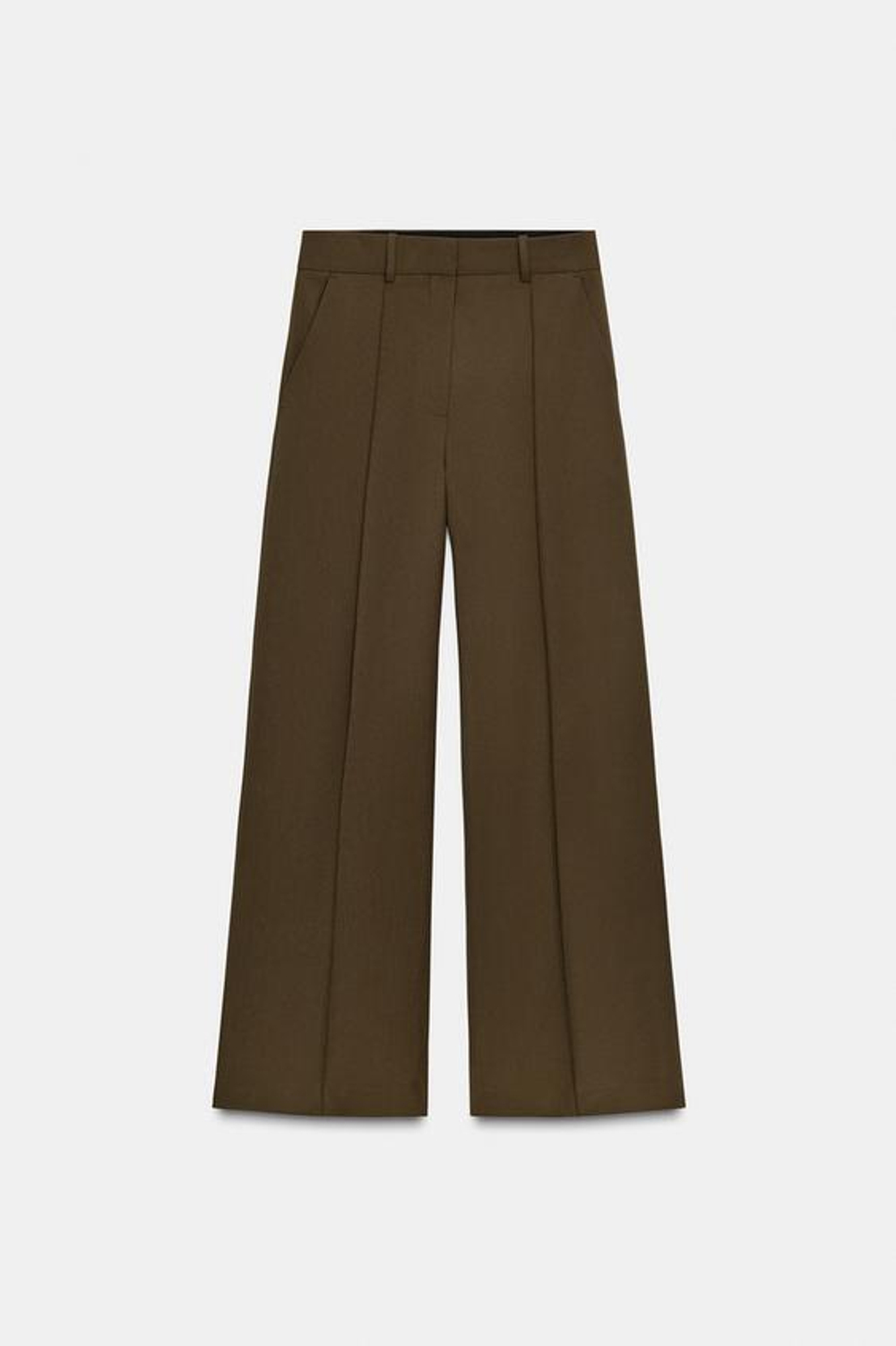 ZARA БРЮКИ С ВЫСОКОЙ ПОСАДКОЙ — ZW COLLECTION, ТЕМНЫЙ ХАКИ