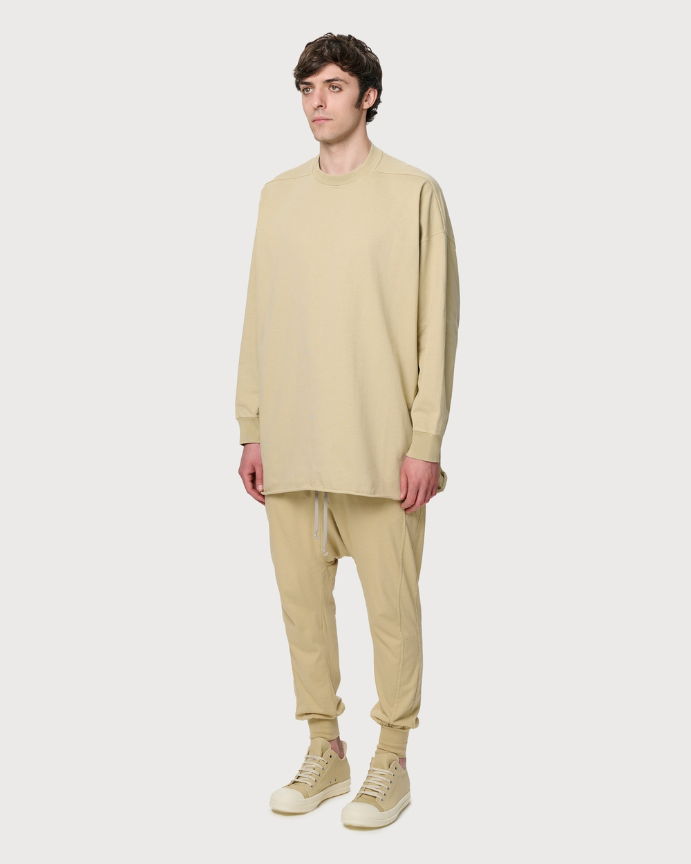 RICK OWENS DRKSHDW БРЮКИ БЕЖЕВЫЕ HOLLYWOOD PRISONER DRAWSTRING