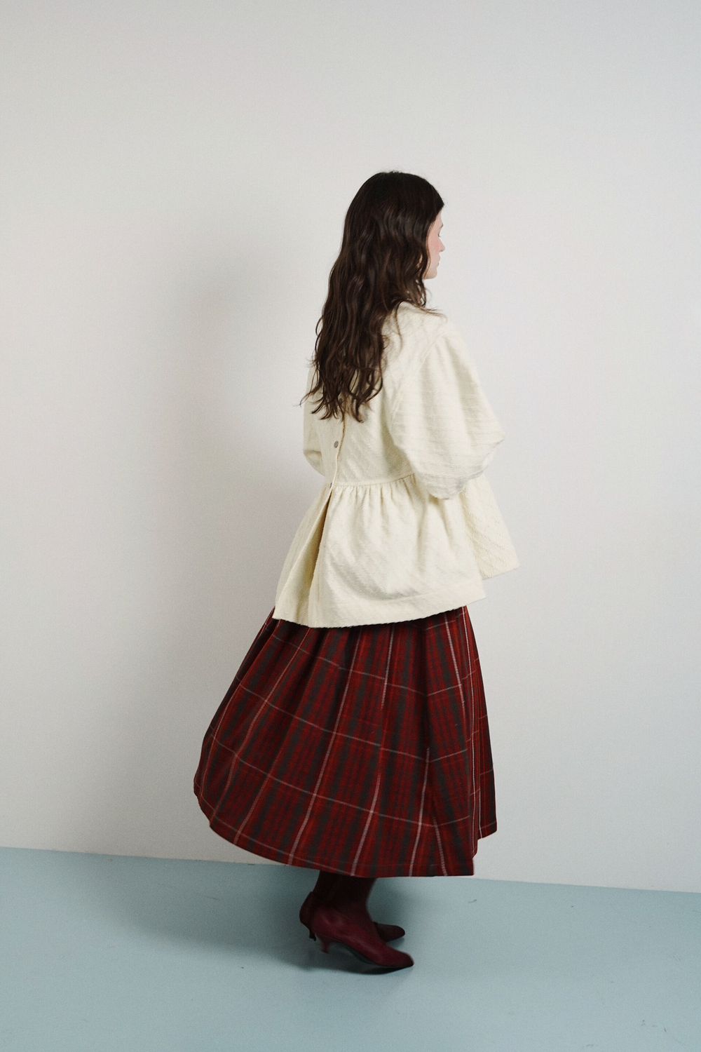 Юбка-колокол, красная клетка