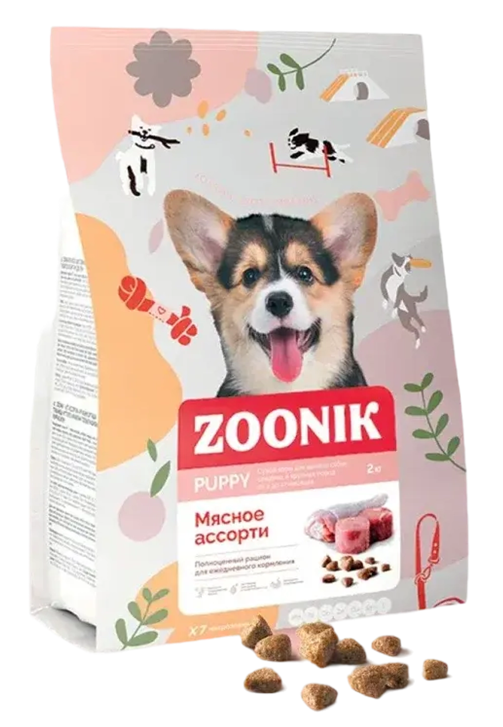 ZOONIK Standart Сухой полнорационный корм для собак мелких пород, мясное ассорти, 2 кг