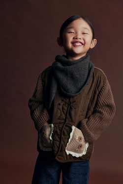 ZARA СТЕГАНАЯ КУРТКА С ТРИКОТАЖНОЙ ОТДЕЛКОЙ, ШОКОЛАДНЫЙ