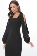 Платье приталенное черное с разрезами на рукавах DStrend (Акция)