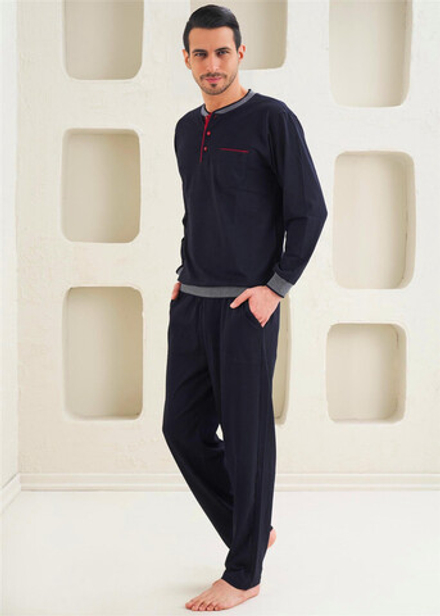 Мужская 2-х предметная пижама - Классический стиль с пуговицами - 10809