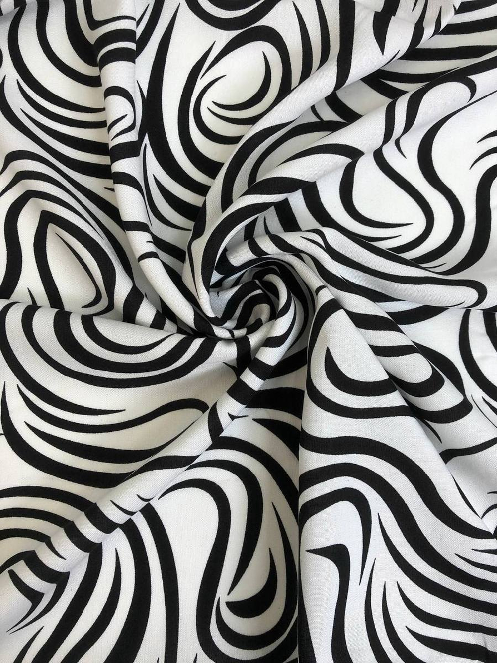 Штапель принт линии черные на белом D10C1