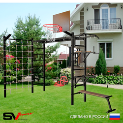 Уличная шведская стенка Sv Sport рукоход с комплектом турник прямой У5435К (Турник/Брусья/Стойка/Скамья/Со спинкой/Щит баскет/Кронш бокс/Сетка)