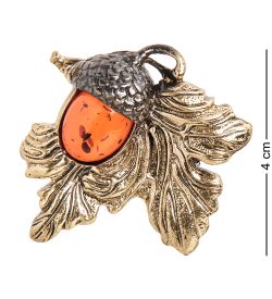 AM- 900 Брошь «Желудь» (латунь, янтарь)