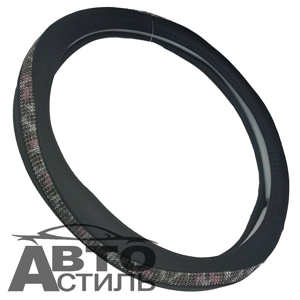 Оплетка на руль круглая Coolpart DIAMOND D12  (38*38) к/з черн/цветной СТРАЗЫ D12 BL-CL