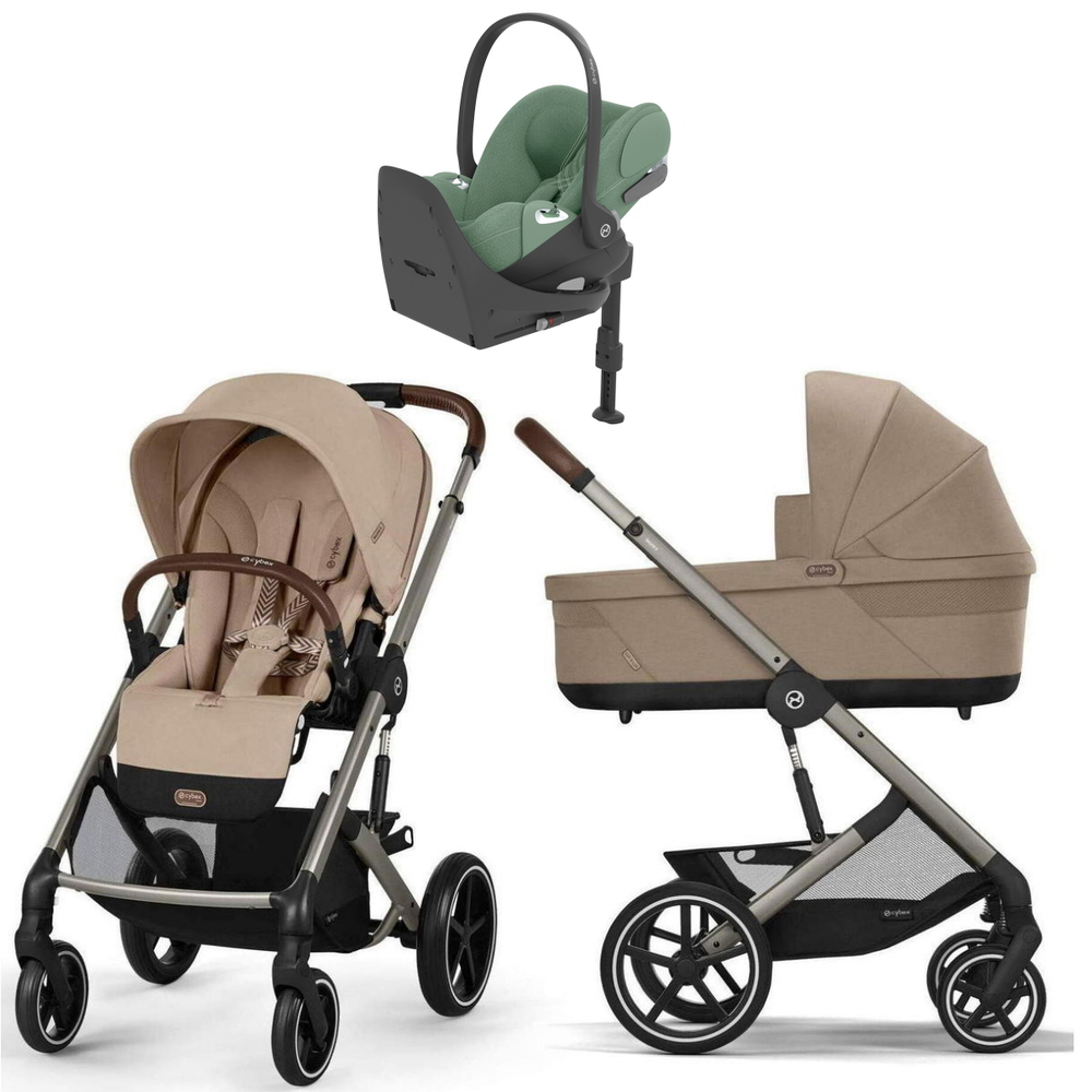 Коляска Cybex Balios S Lux TPE complete Cloud T Leaf Green Plus Base T 4 в 1 Almond Beige с дождевиками