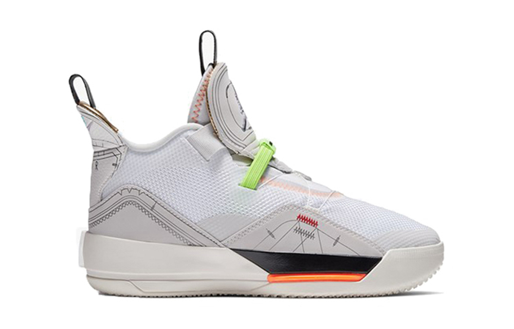 GS Big boy Air Jordan 33 “Vast Grey” shock absorption mid-cut actual combat basketball shoes salt white Gray