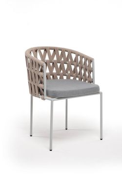 "Диего" стул плетеный из роупа, каркас из стали светло-серый (RAL7035) муар, роуп бежевый круглый, ткань светло-серая
