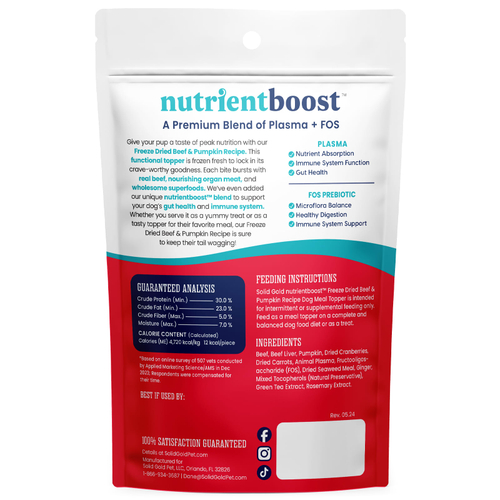 Solid Gold, Nutrientboost ™, сублимированный топпер из сырой пищи, для собак, для всех возрастов, по рецепту из говядины и тыквы, 354 г (12,5 унции)