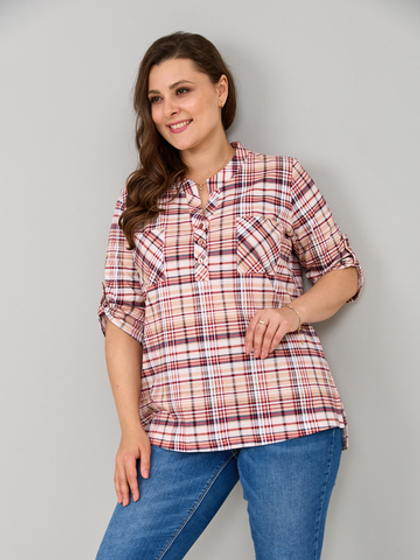 Блузка БЛ-131/клетка-бежбордо