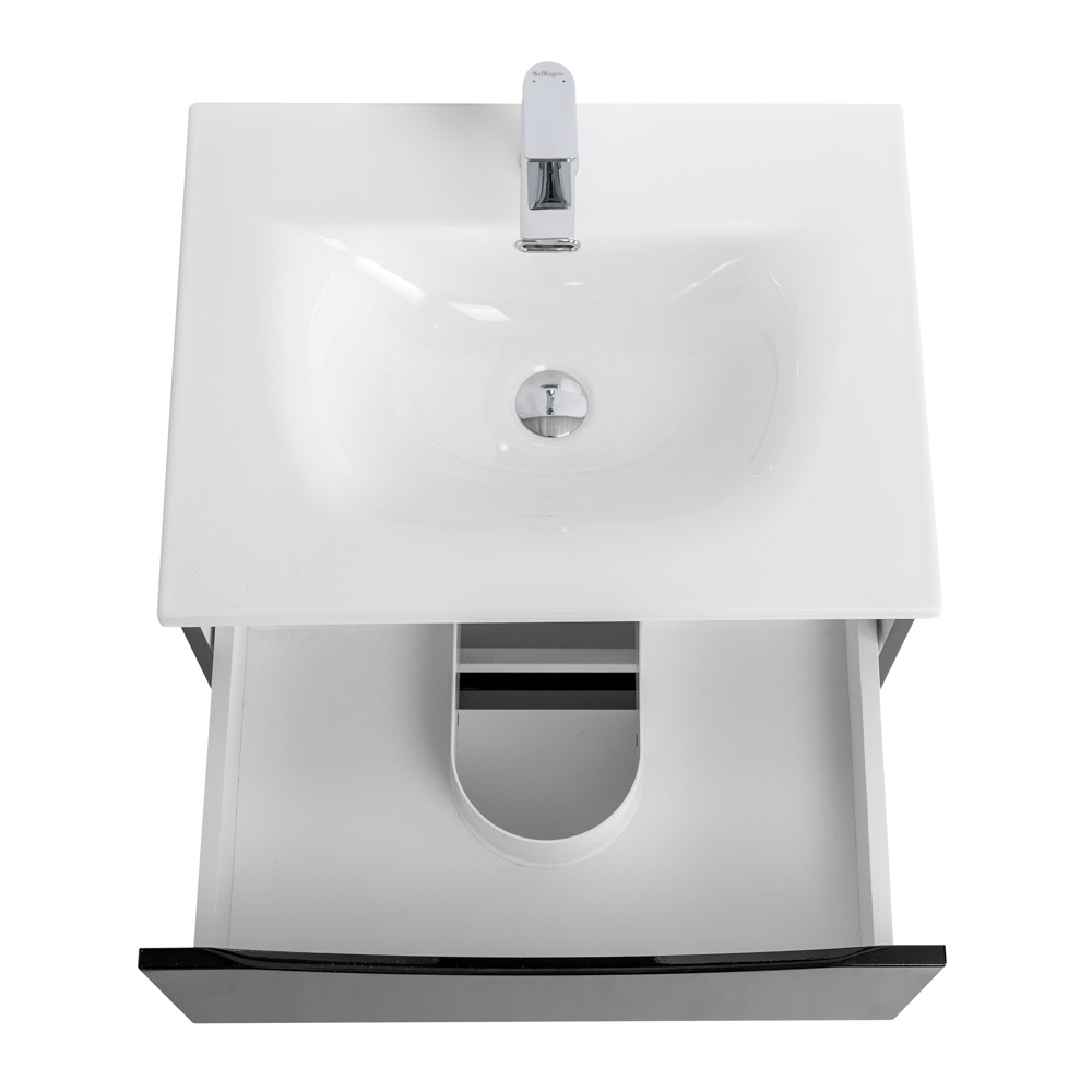 Тумба с раковиной подвесная BelBagno MARINO-CER-N-600-2C-SO-NL-P Nero Lucido, раковина белая BB-8099-60