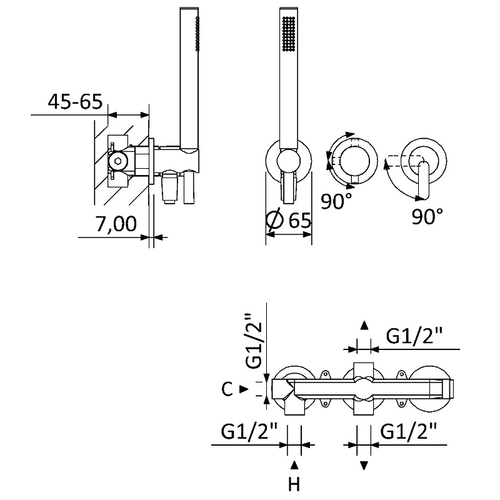 Смеситель для душа Cezares Leaf LEAF-DIM3-D-L-NOP Черный матовый