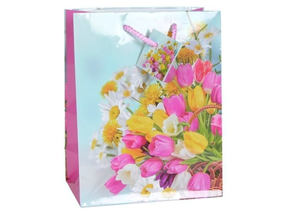 Пакет бумажный 18*23*10см с ручками "Цветы" микс