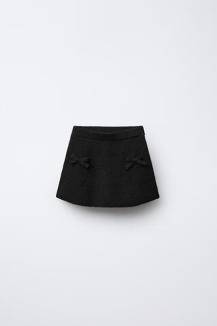 ZARA ТРИКОТАЖНАЯ ЮБКА С БАНТИКАМИ, ЧЕРНЫЙ