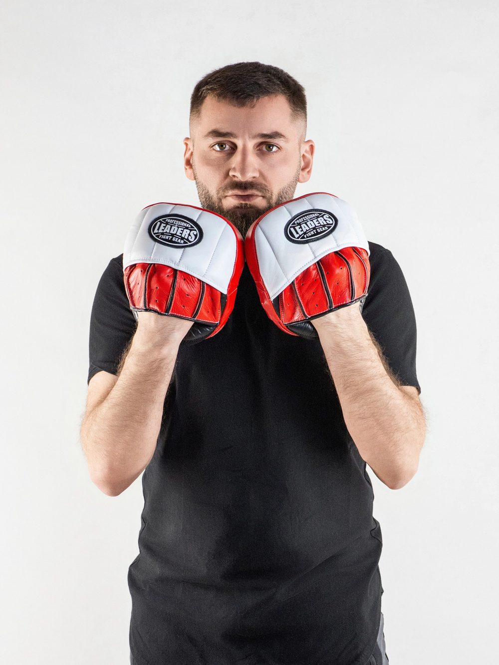 Лапы тренерские LEADERS TACTICAL (кожа, черный/белый/красный)