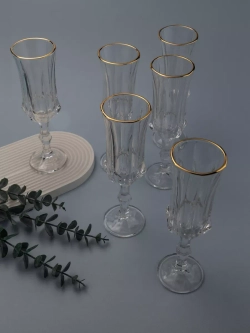 Набор бокалов для шампанского, 160 мл. 6 шт, с золотом