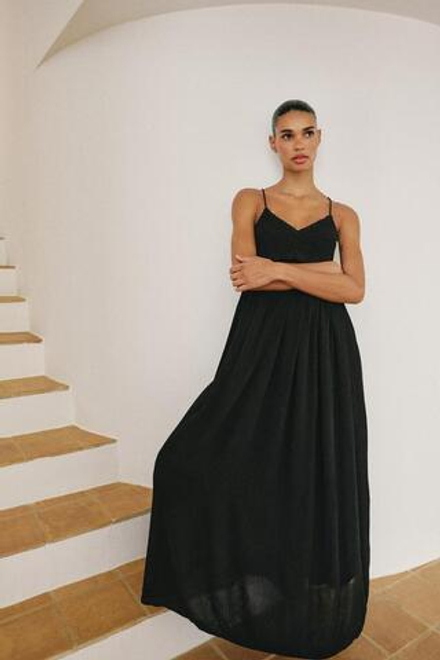 ZARA ДЛИННОЕ КОМБИНИРОВАННОЕ ПЛАТЬЕ, ЧЕРНЫЙ