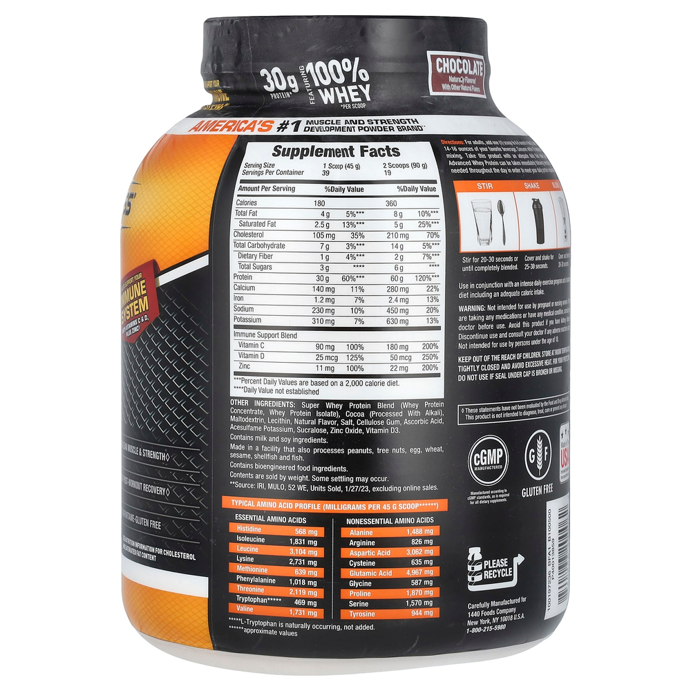 Body Fortress, Super Advanced Whey Protein, улучшенный сывороточный протеин, со вкусом шоколада, 1769 г (3,9 фунта)