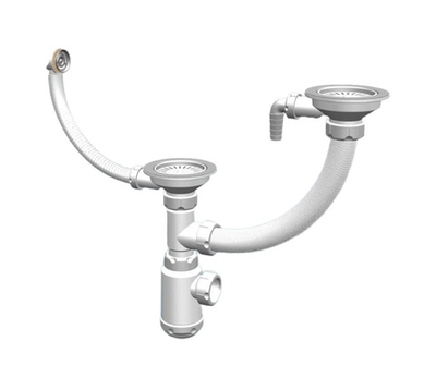 Сифон двойной GRAND 3 1/2" с круглым переливом и отводом для стиральной машины