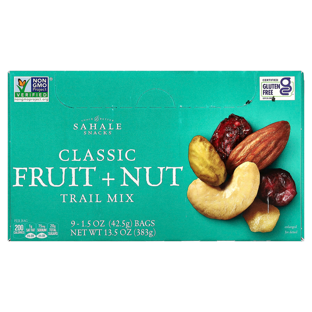 Sahale Snacks, смесь орехов и сухофруктов, классические фрукты и орехи, 9 пакетиков по 42,5 г (1,5 унции)
