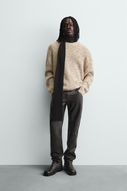 ZARA СВИТЕР ИЗ РЕЛЬЕФНОЙ ТКАНИ С КОНТРАСТНЫМ УЗОРОМ, ЦВЕТ ЛЬДА