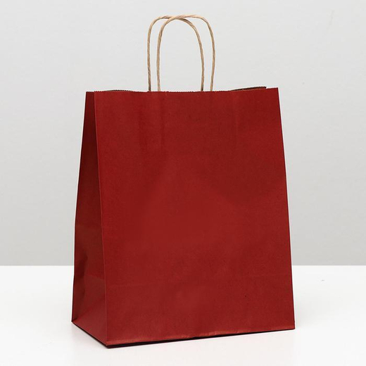 Крафт пакет 220 х 120 х 270 мм с крученными ручками, бордовый