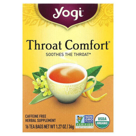 Травяные сборы и чаи Yogi Tea, Throat Comfort, без кофеина, 16 чайных пакетиков, 36 г (1,27 унции)