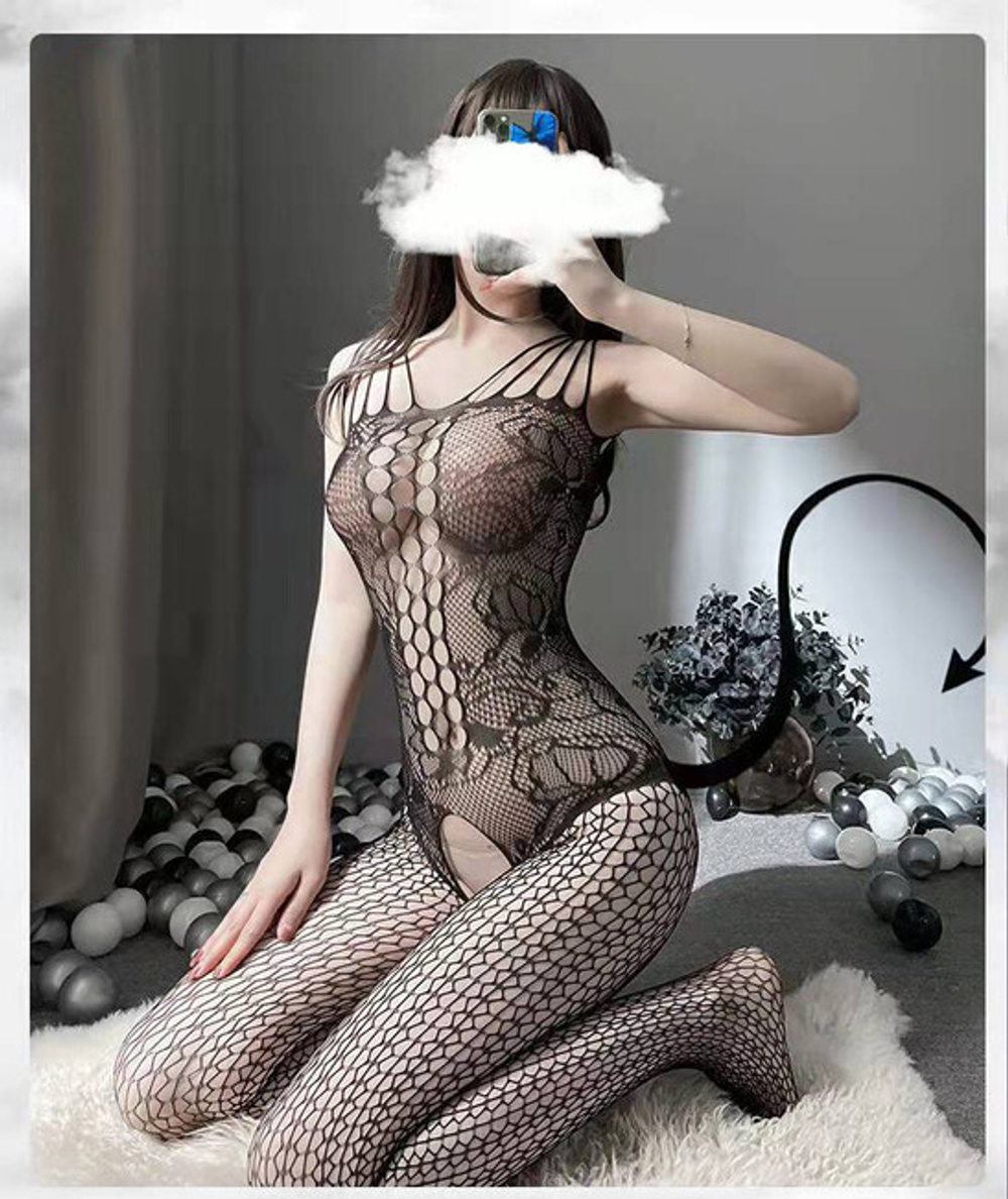 Кружевное боди с доступом One Size (40-44) (Цвет: черный)