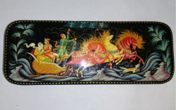 Шкатулка Палех "Тройка" 16×7 см