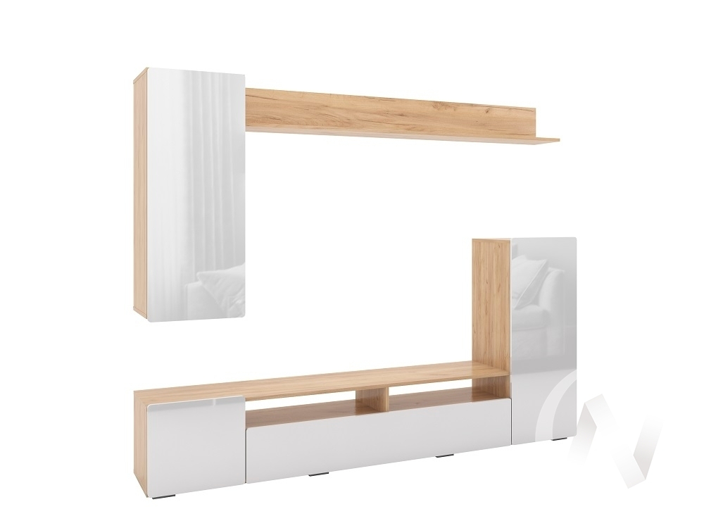 Гостиная Альфа (дуб крафт золотой/белый глянец)