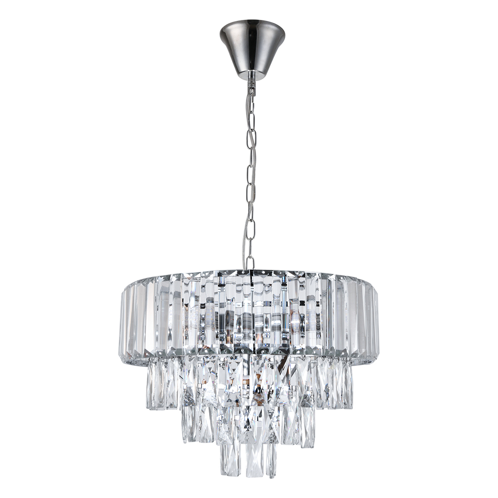 Люстра подвесная 5x40Вт Е14, металл/хрусталь, хром/прозрачный