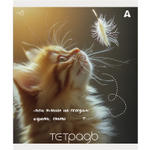 Тетрадь 48л., А5, клетка, Alingar "Кошки", скрепка, мелованый картон ( стандарт), блок офсет, 5 дизайнов в пленке т/у