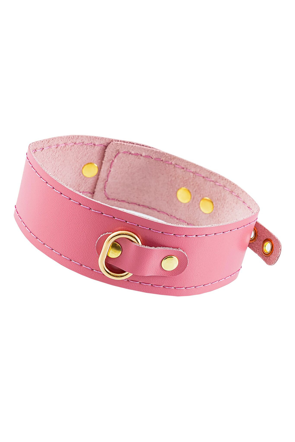 Розовый кожаный однослойный ошейник с прошивкой (Цвет: розовый)