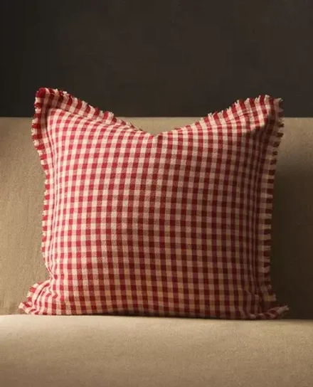 ZARA HOME ХЛОПКОВАЯ НАВОЛОЧКА НА ПОДУШКУ В КЛЕТКУ, КРАСНЫЙ