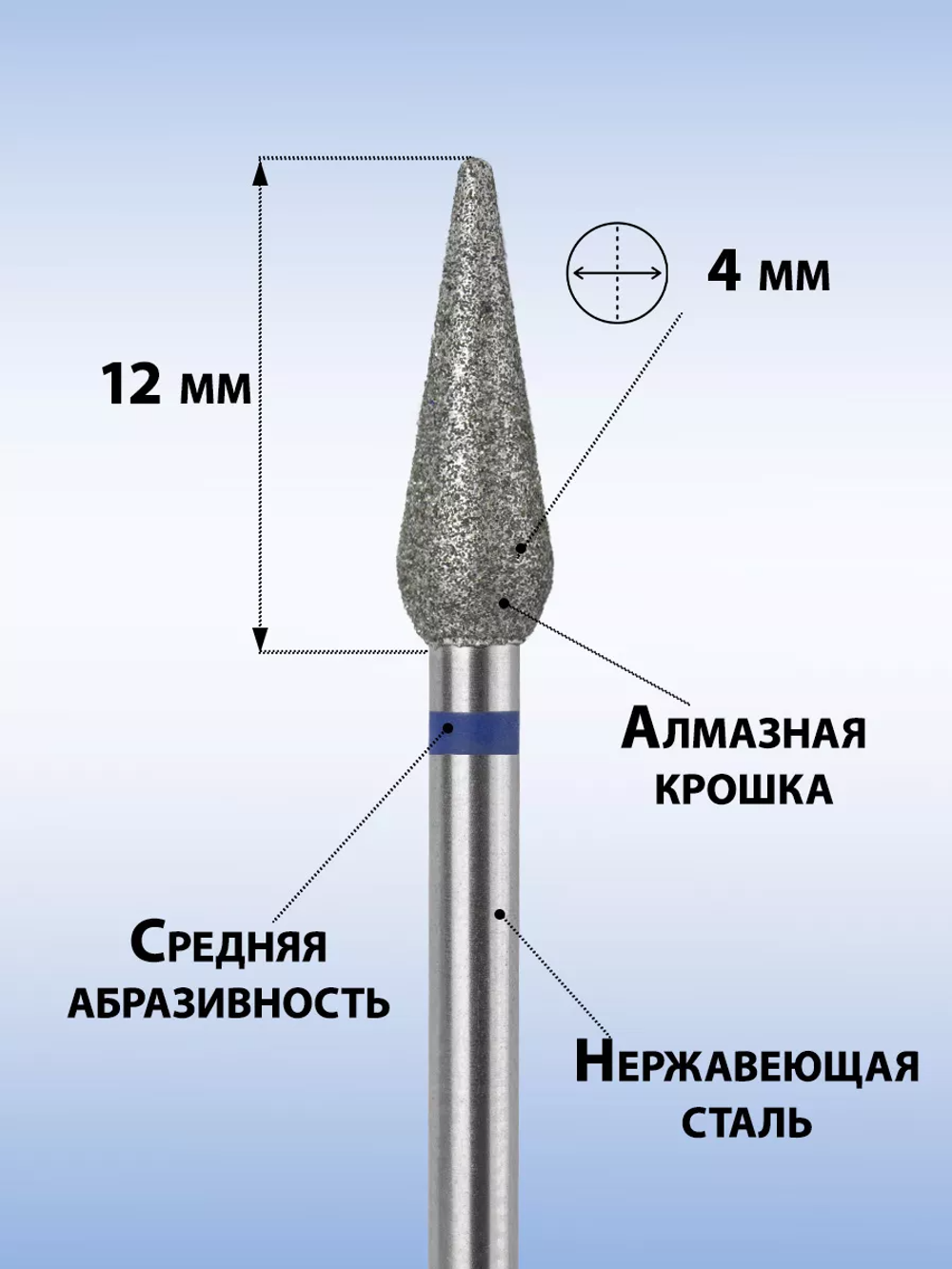 Фреза алмазная синяя конус 040, MANITA, 5 шт.