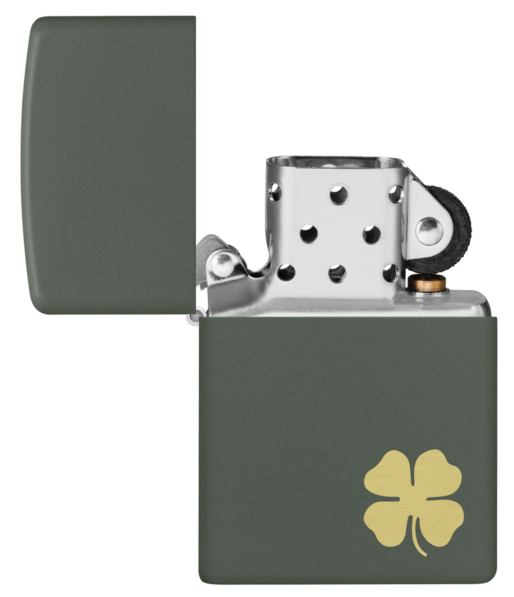 Зажигалка Zippo Four Leaf Clover с покрытием Green Matte, латунь/сталь, зеленая, 38x13x57 мм