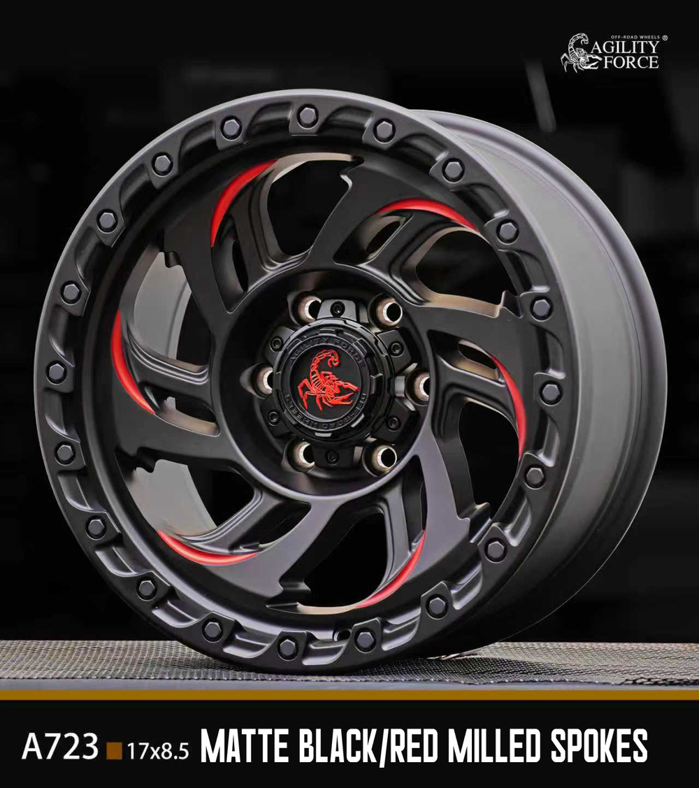 Диск колёсный литой AGILITY FORCE А723 R18 8.5 ET0 Matte Black / Red Milled Spokes