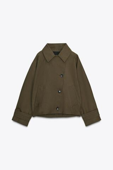 ZARA КОРОТКИЙ ТРЕНЧ WATER REPELLENT — ZW COLLECTION, СВЕТЛЫЙ ХАКИ